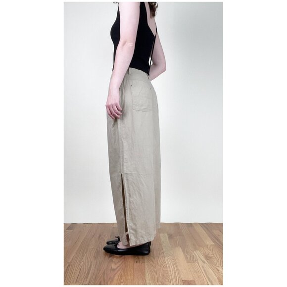 Vintage Linen High or Low Rise Maxi Skirt Straight Column Fit 90s Y2K Euro Girl - Picture 3 of 10